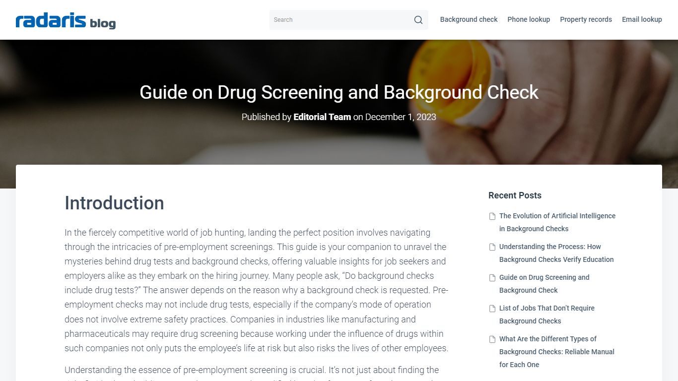 Guide on Background Check and Drug Screening - Radaris